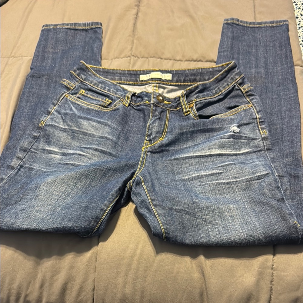Boston Proper Blue Straight Leg Jeans with Distressed Look
